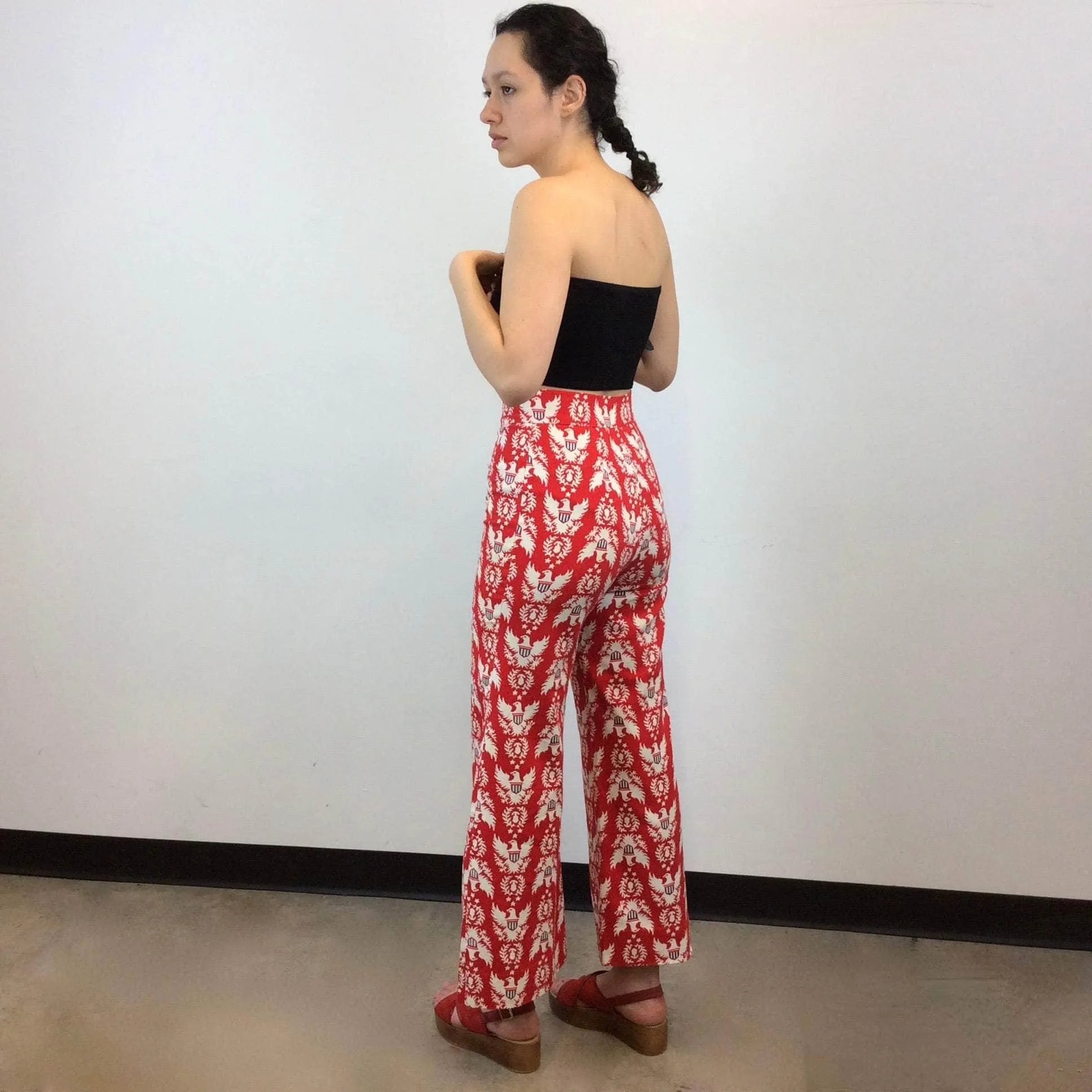 1970s High Waisted Wide Leg Bold Print Pants Small / Medium