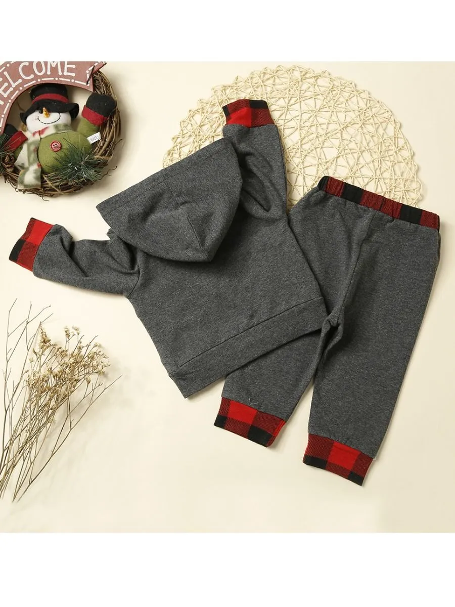 2-Piece Baby Clothes Outfits Set Long-sleeved Hoodie   Checked Pants