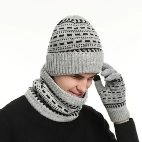 2pcs 1pair Men's Warm Hat Knitted Thickened Adult Hat & Scarf & Gloves Set For Autumn And Winter, Ideal choice for Gifts