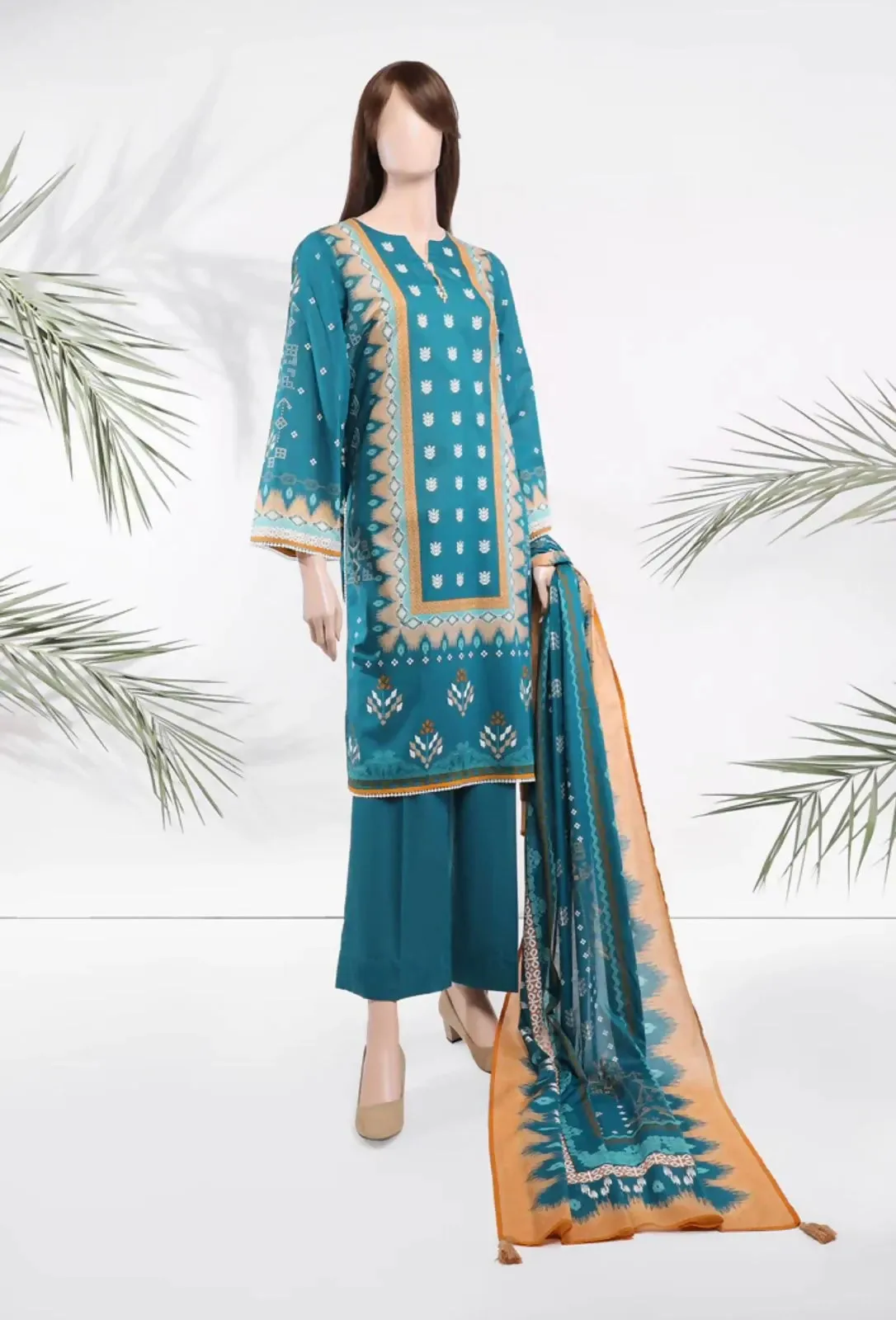 3 PC unstitched Premium Lawn Shirt & Trouser With Dyed Dupatta