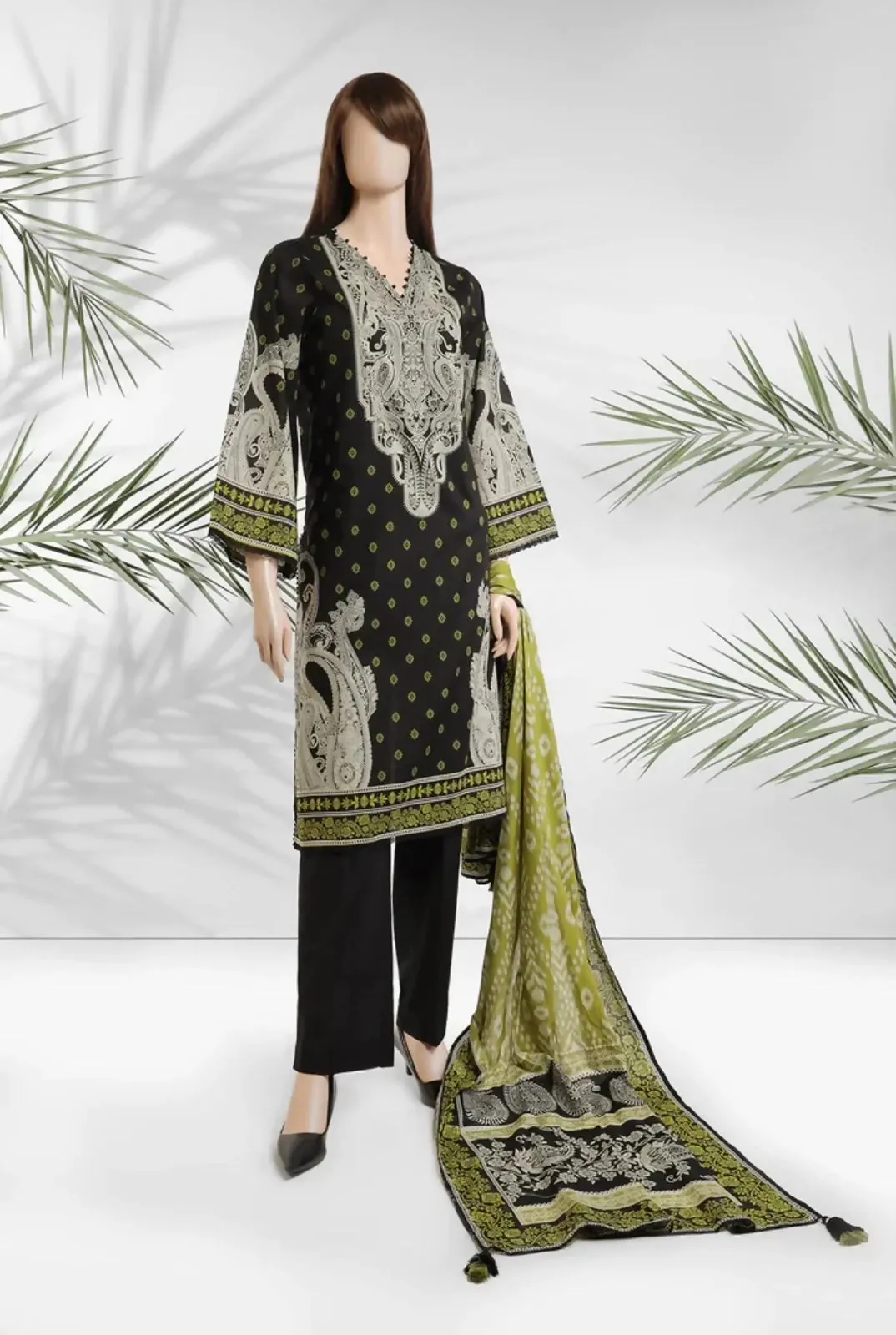 3 PC unstitched Premium Lawn Shirt & Trouser With Dyed Dupatta