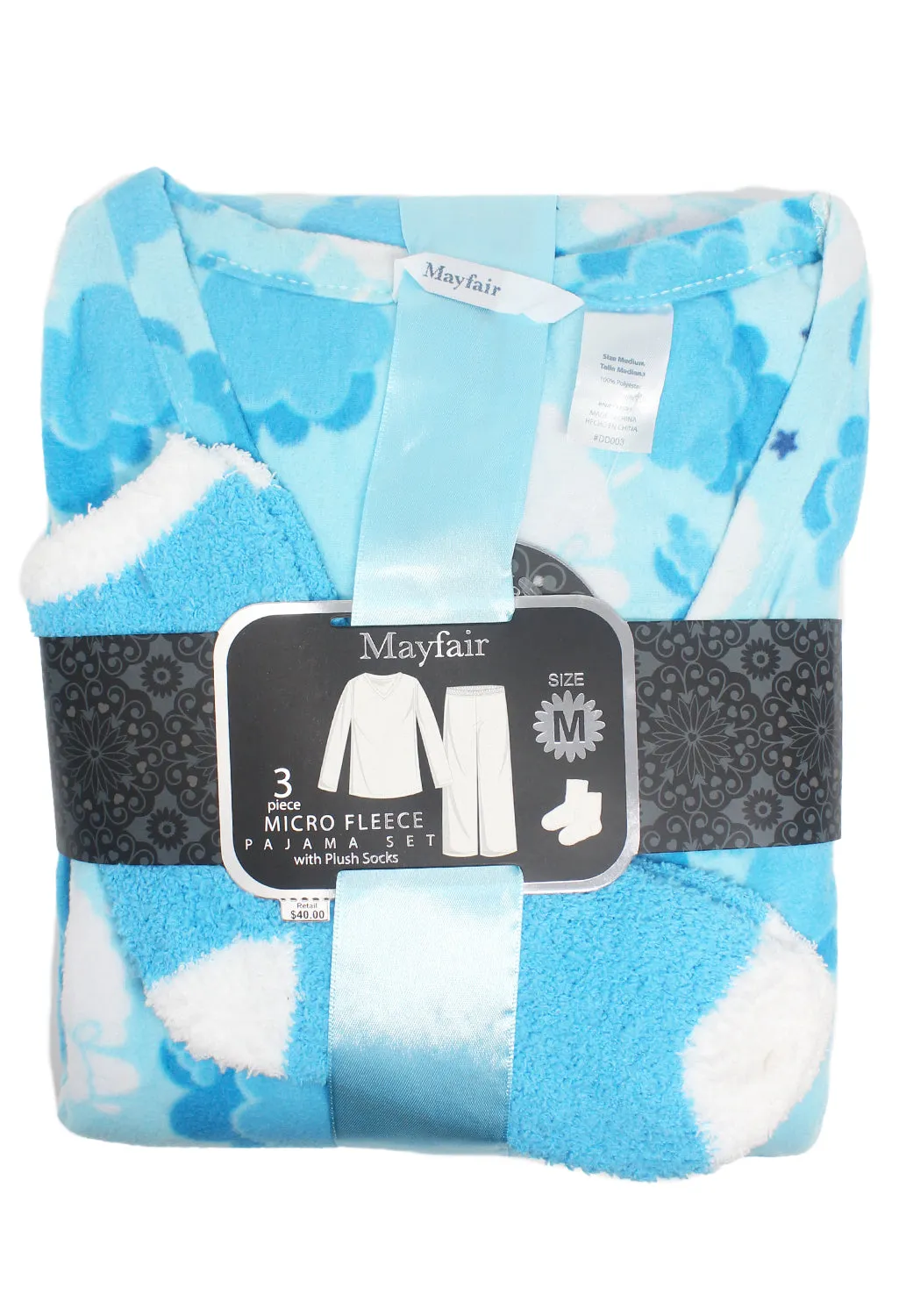 3 piece microfleece sheep print pyjama set with plush socks