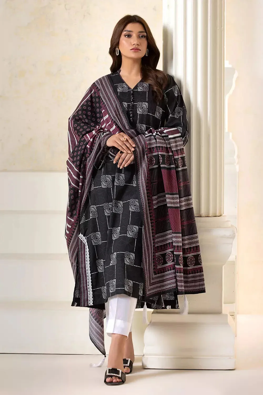 3PC Printed Unstitched Lawn Suit KLA-2748