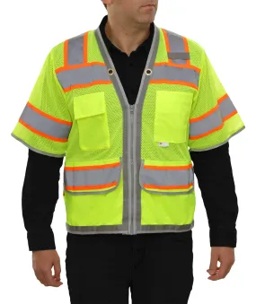 578ETLM Multi-Pocket Safety Vest: Hi-Vis Lime Mesh Vest: Surveyor Vest: Contrasting Trim