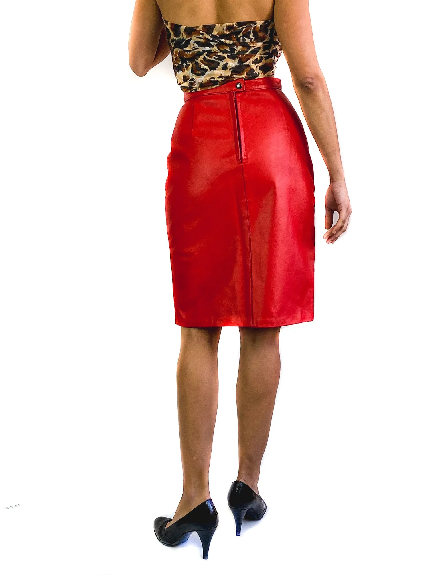 80s vintage leather pencil skirt