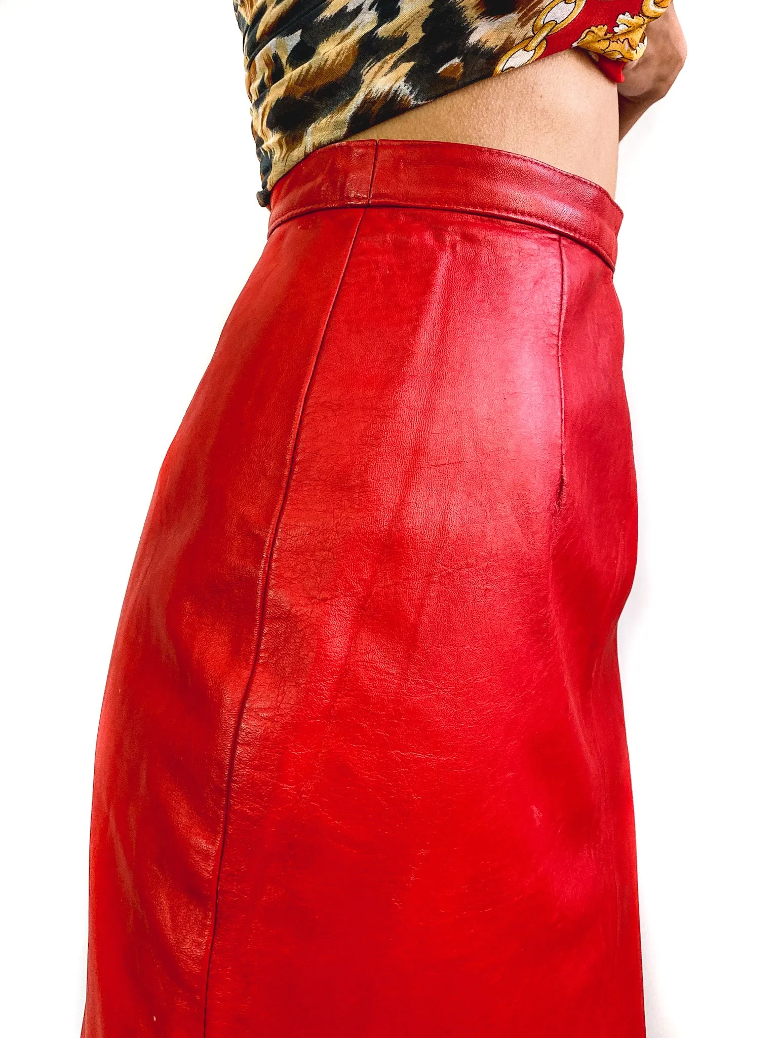 80s vintage leather pencil skirt