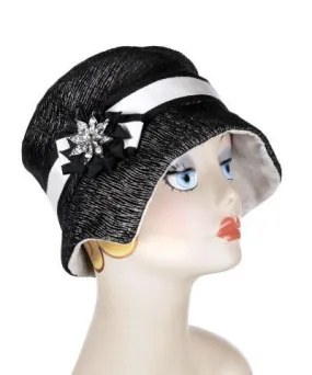 Abigail Style Hat - Bongo in Black/Beige Upholstery with Silver Faux Suede