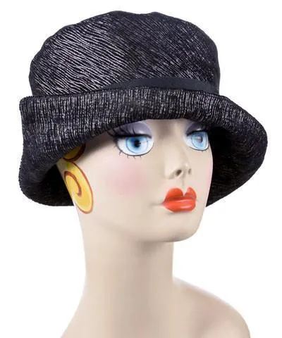 Abigail Style Hat - Bongo in Black/Beige Upholstery with Silver Faux Suede