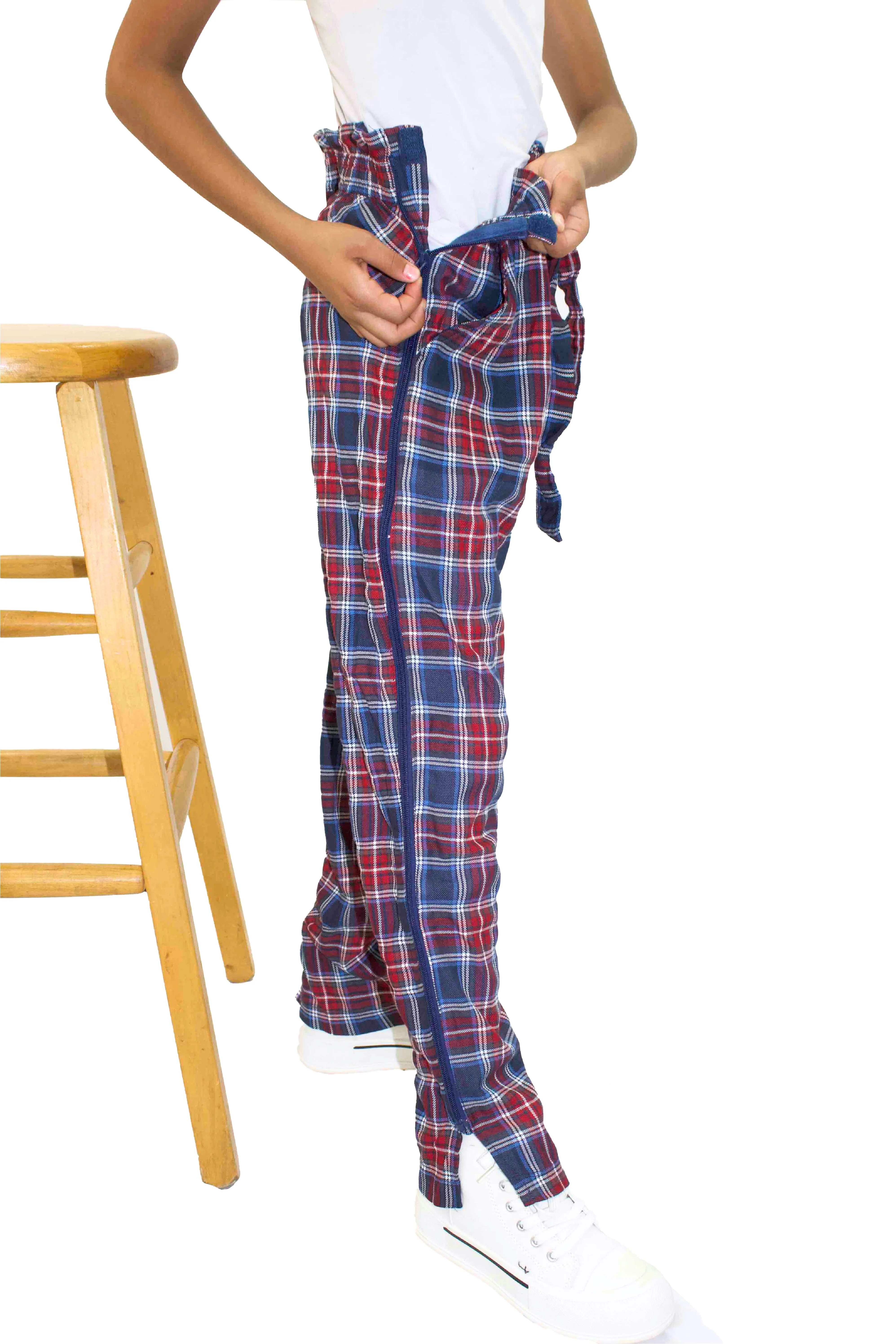 Adaptive Kids Stretch Pants: Elastic Waistband, Full Side Zipper for Easy Undressing