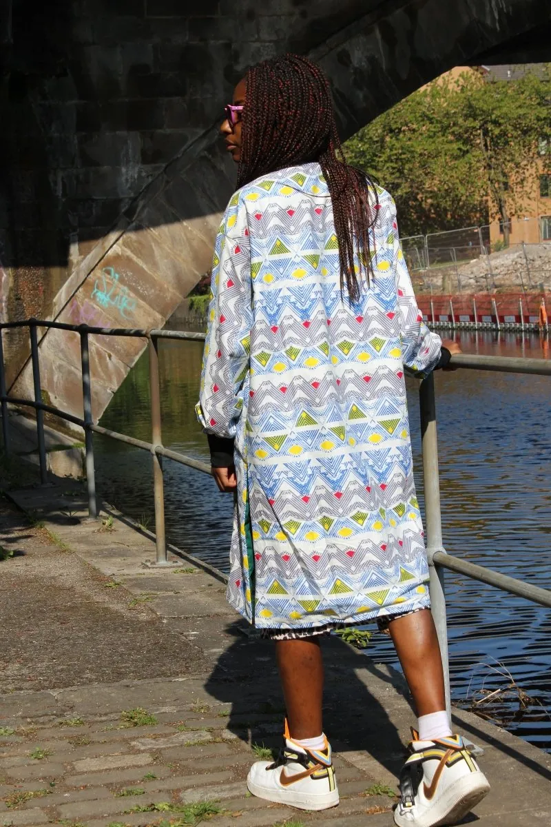 African Coat in White Ankara Print - Festival Clothing