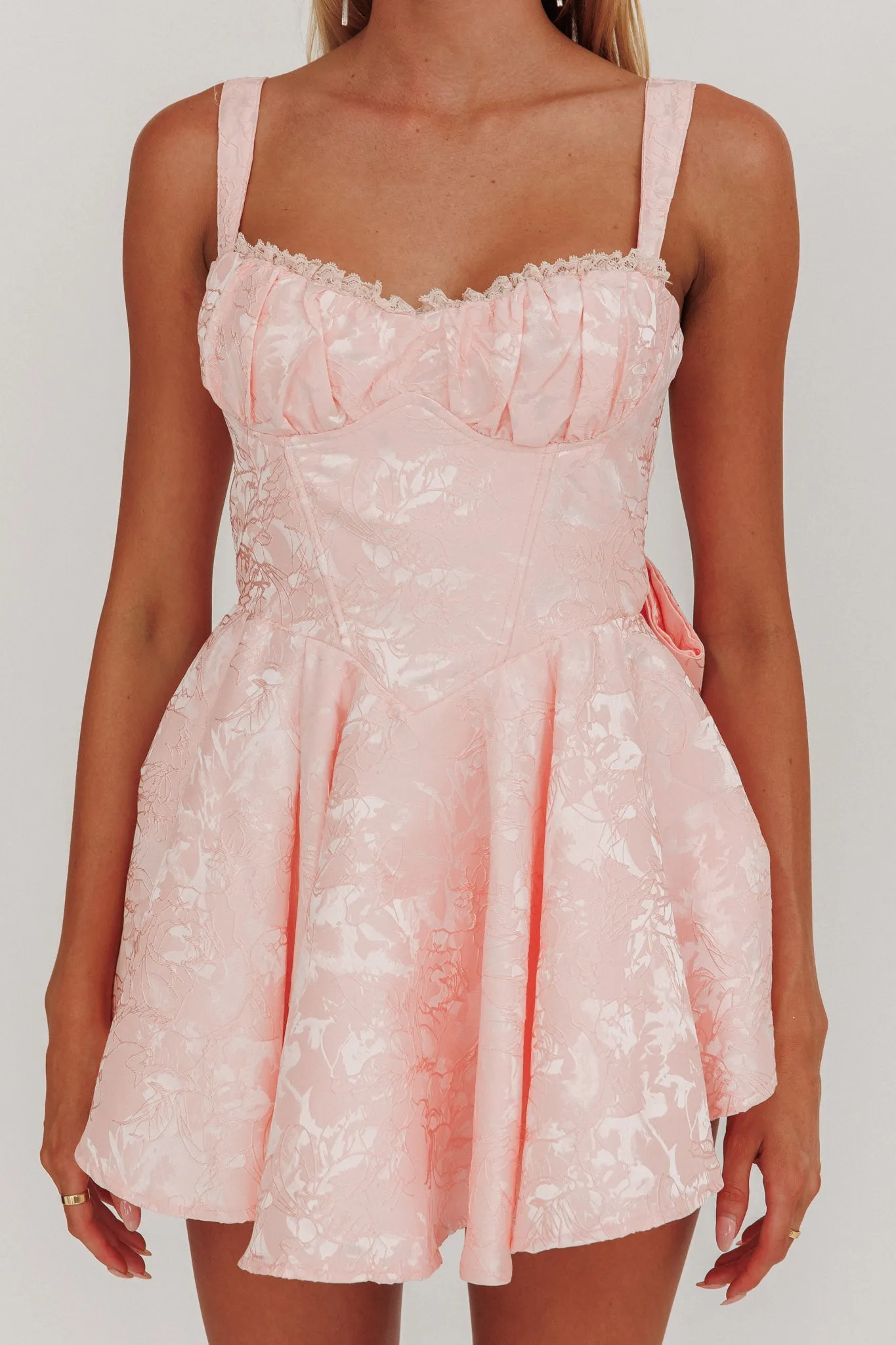 All To You Jacquard Bow Romper Pink