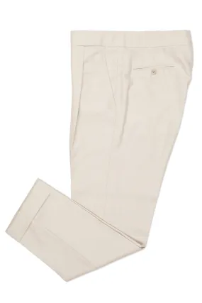 Ambrosi Napoli Beige Grey Twill Wool Single Pleat Trousers