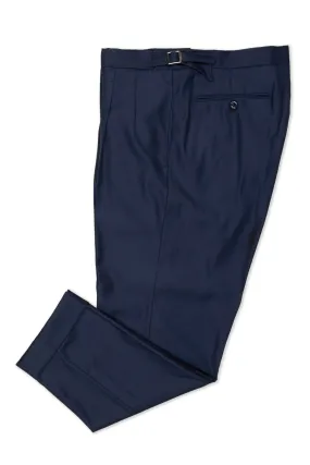 Ambrosi Napoli Navy Twill Wool Double Pleat Trousers Bespoke