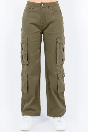 American Bazi Full Size Button Waist High Rise Cargo Pants Plus Size