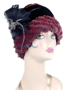 Ana Cloche Hat Style - Desert Sand Faux Fur in Crimson (Feather Trim - Limited Availability)