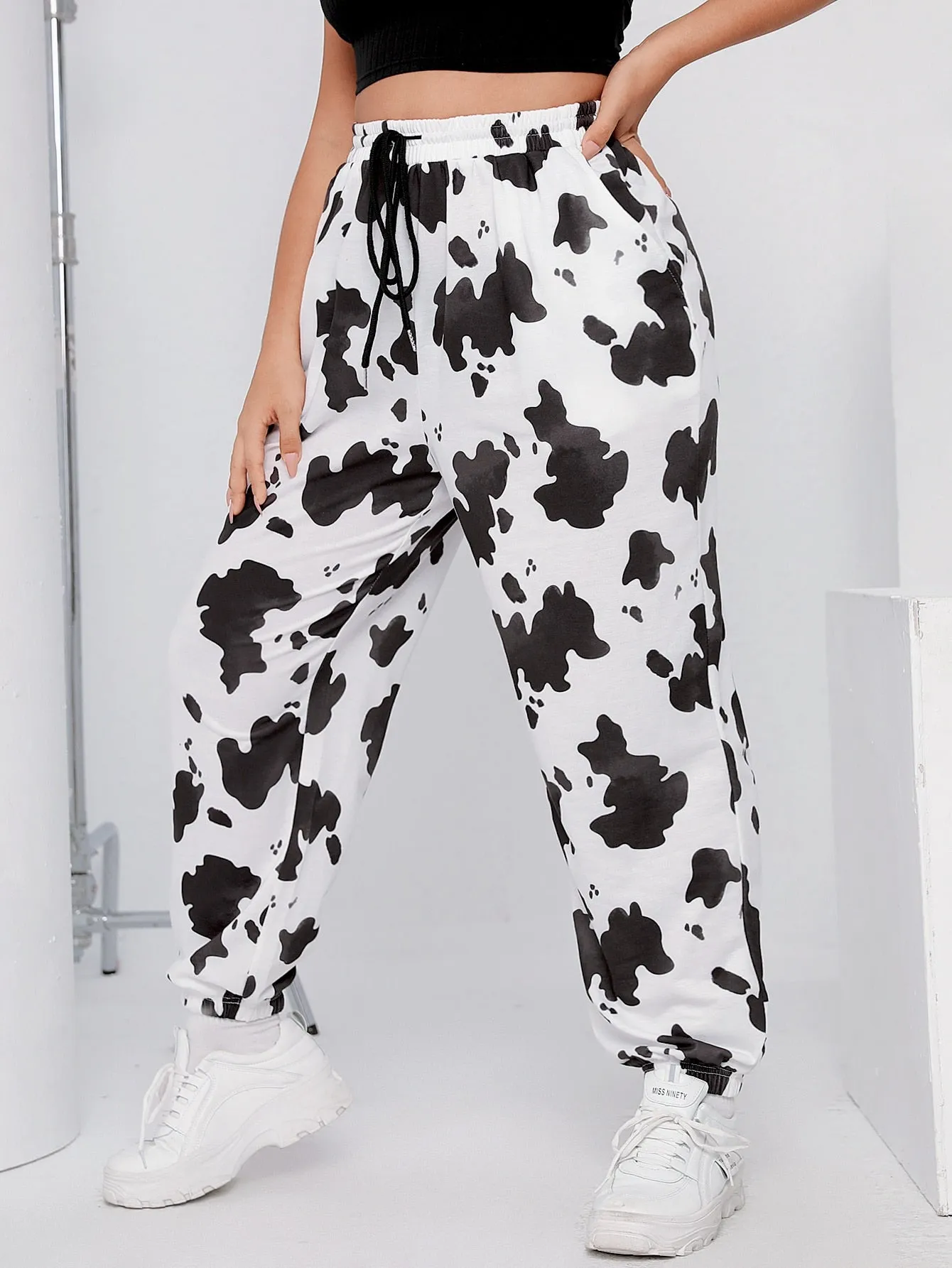 Animal Drawstring High Waist Long Plus Size Sweatpants