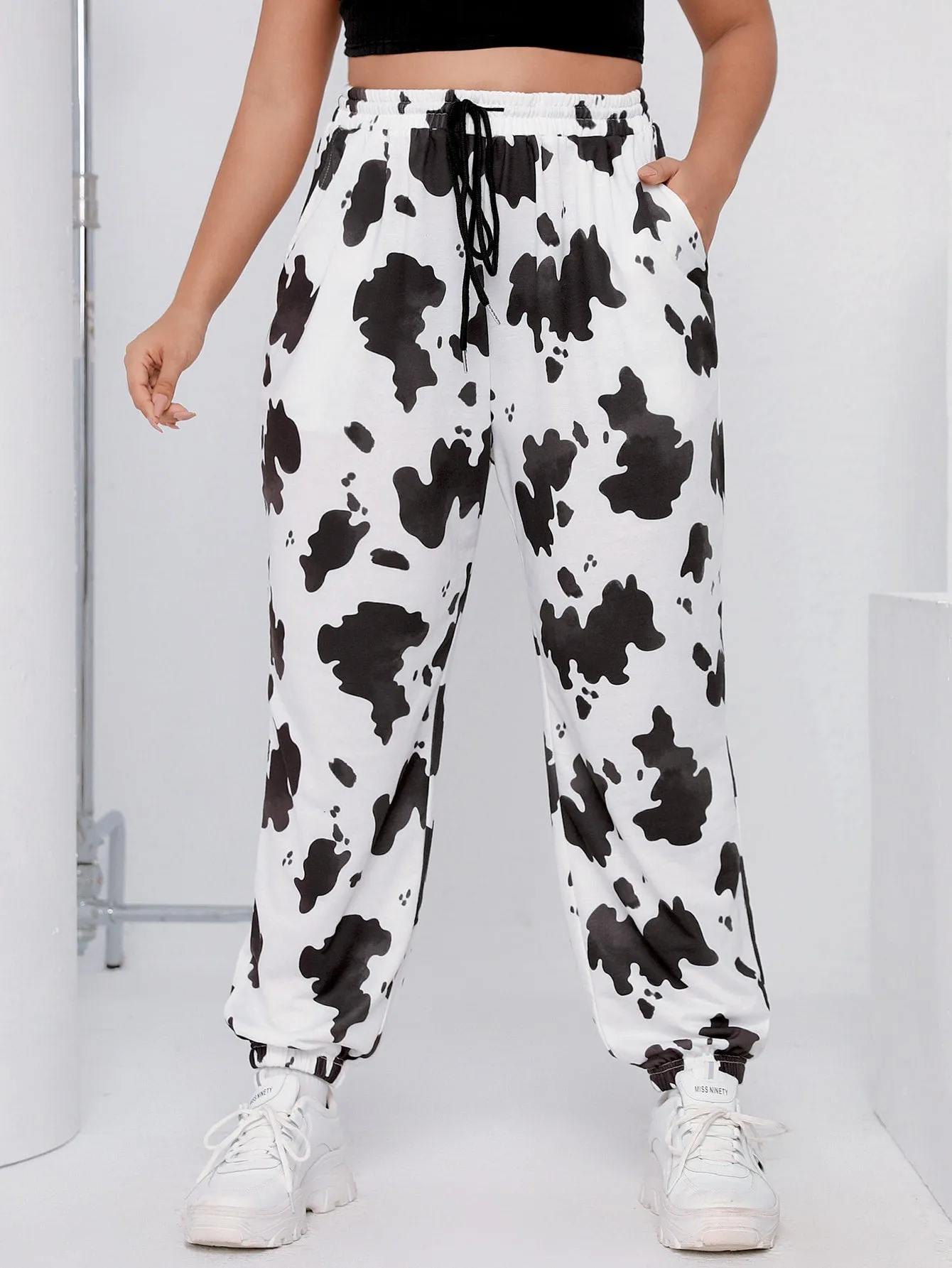 Animal Drawstring High Waist Long Plus Size Sweatpants