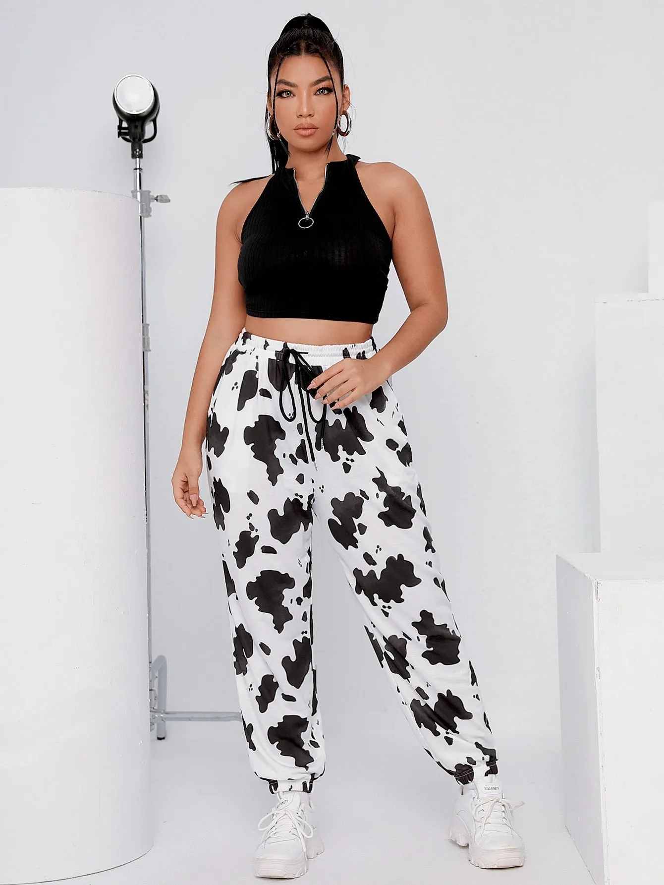 Animal Drawstring High Waist Long Plus Size Sweatpants