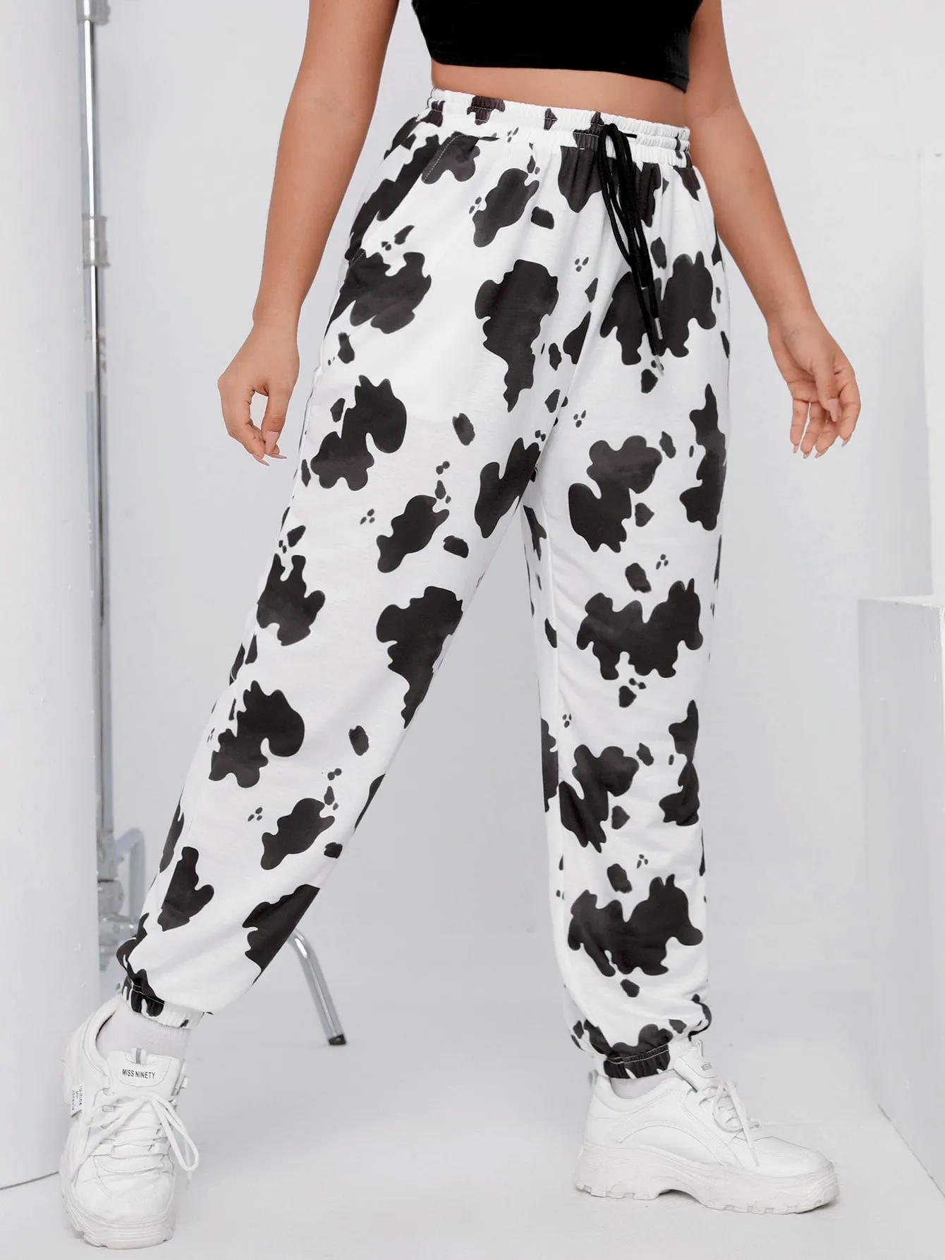 Animal Drawstring High Waist Long Plus Size Sweatpants