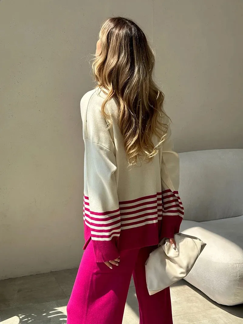 Ariana Striped Premium Winter Coord Set - Tracksuit