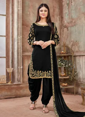 Art Silk Embroidered Black Punjabi Salwar Suit