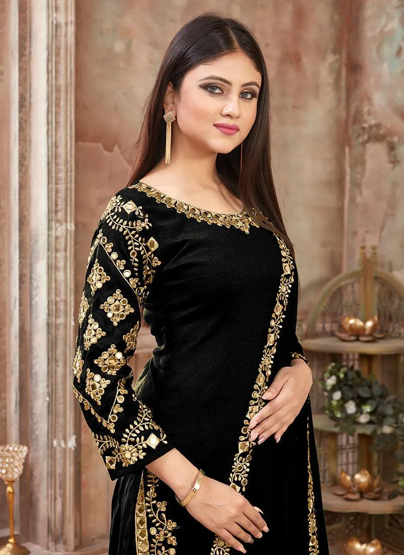 Art Silk Embroidered Black Punjabi Salwar Suit