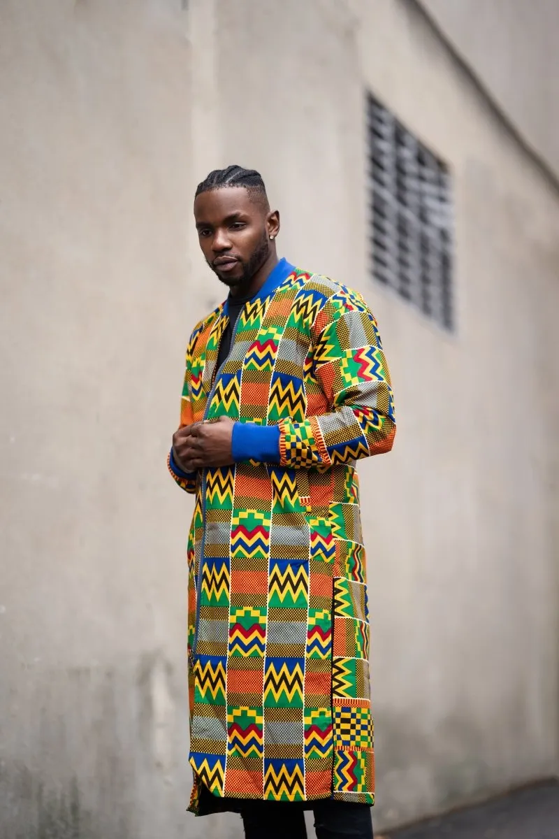 Aztec Coat in Orange Kente Print - Summer Festival Coat