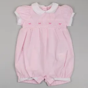 Baby Girls Pink Romper with Smocking and White Collar