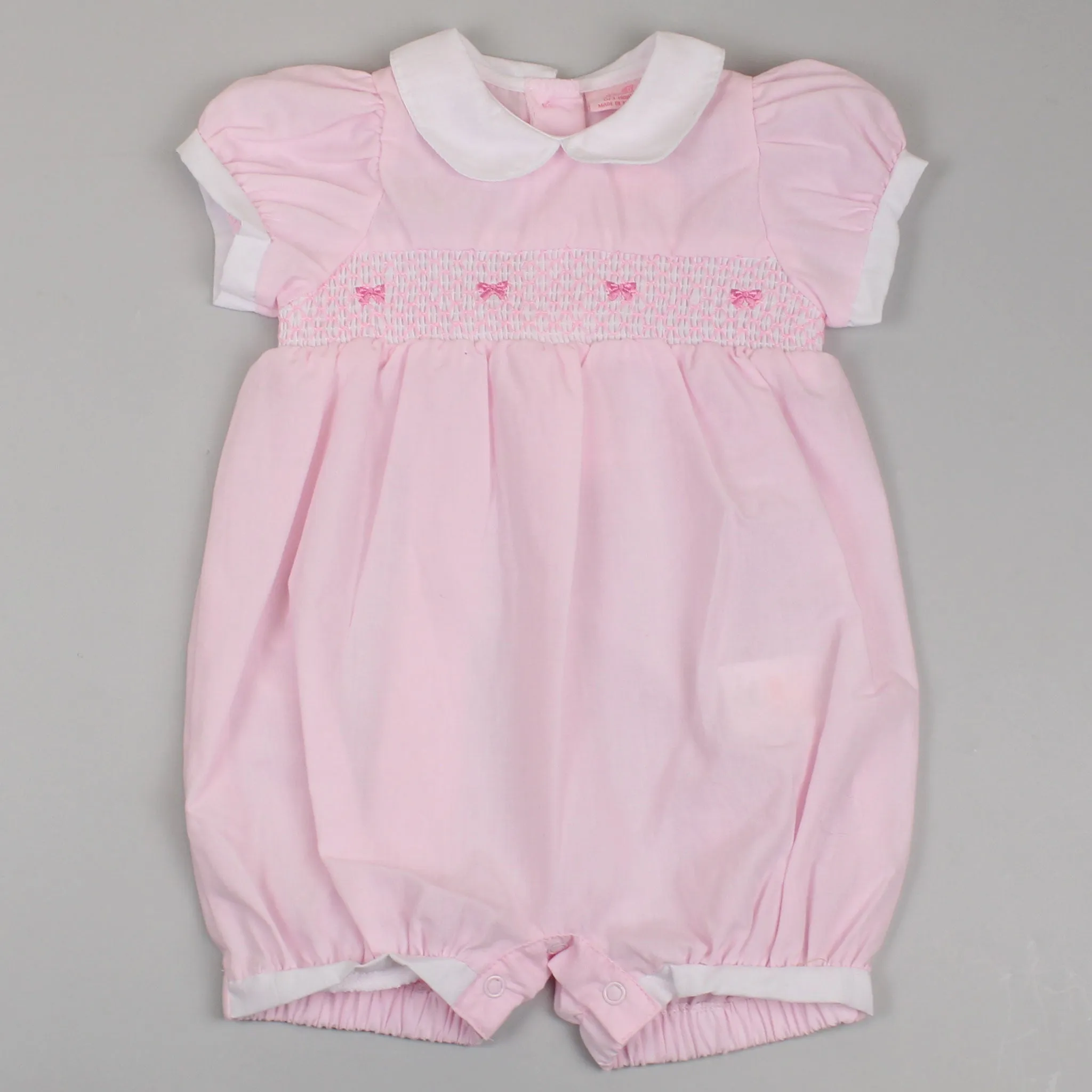 Baby Girls Pink Romper with Smocking and White Collar