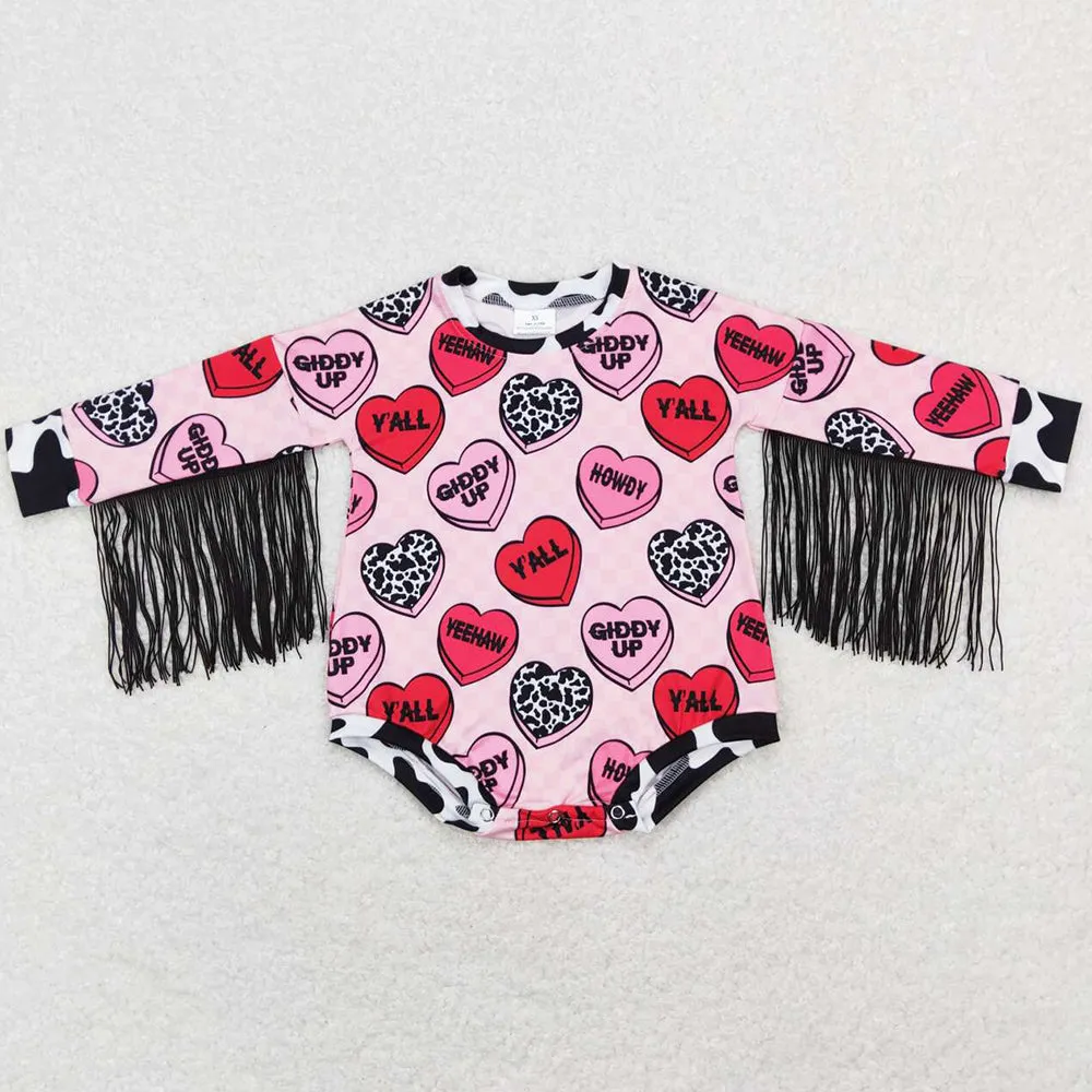 Baby Infant Girls Rompers Valentines Hearts Long Sleeve Tassel Rompers LR0815