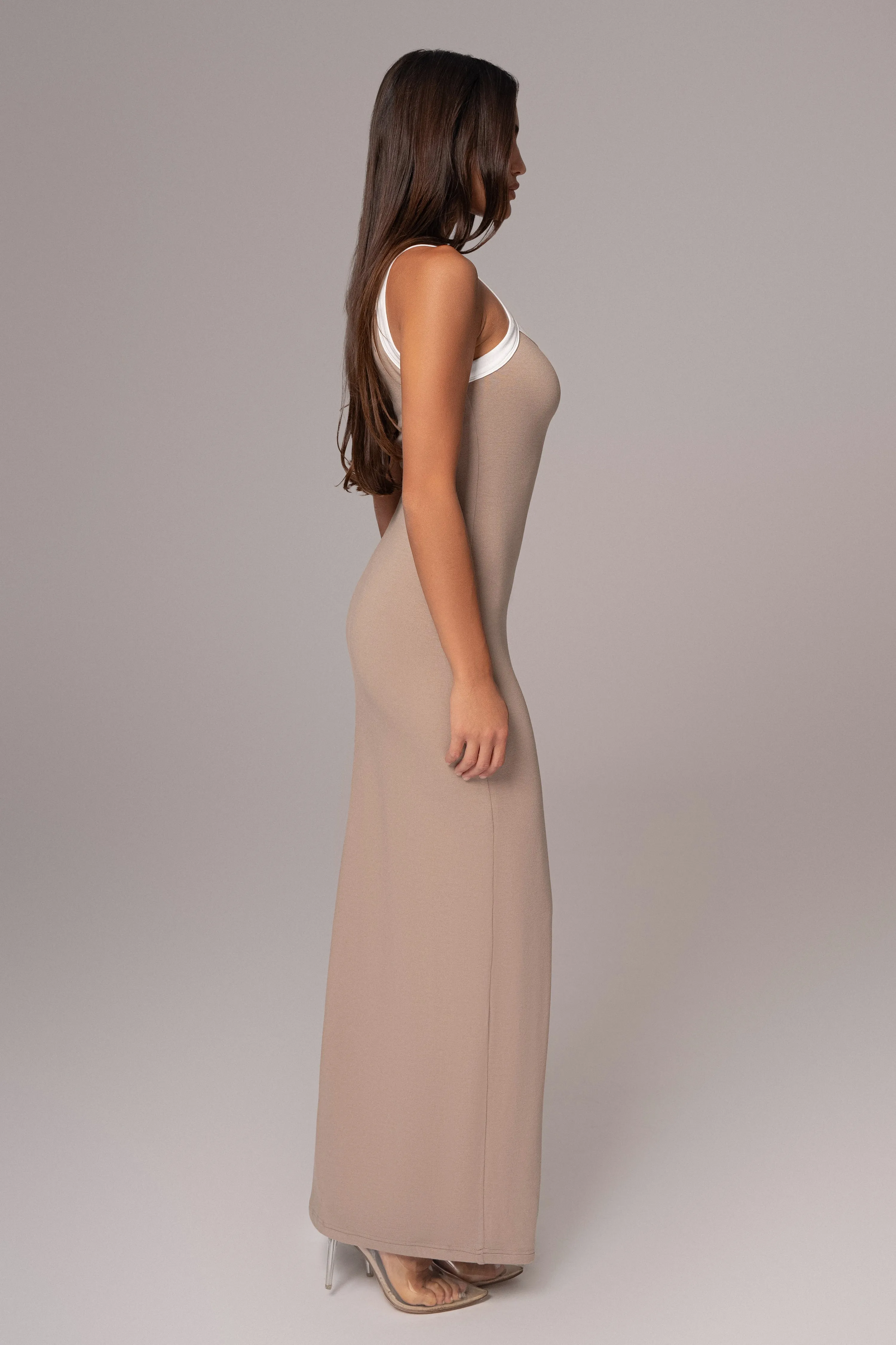 Beige Francesca Contrast Maxi Dress