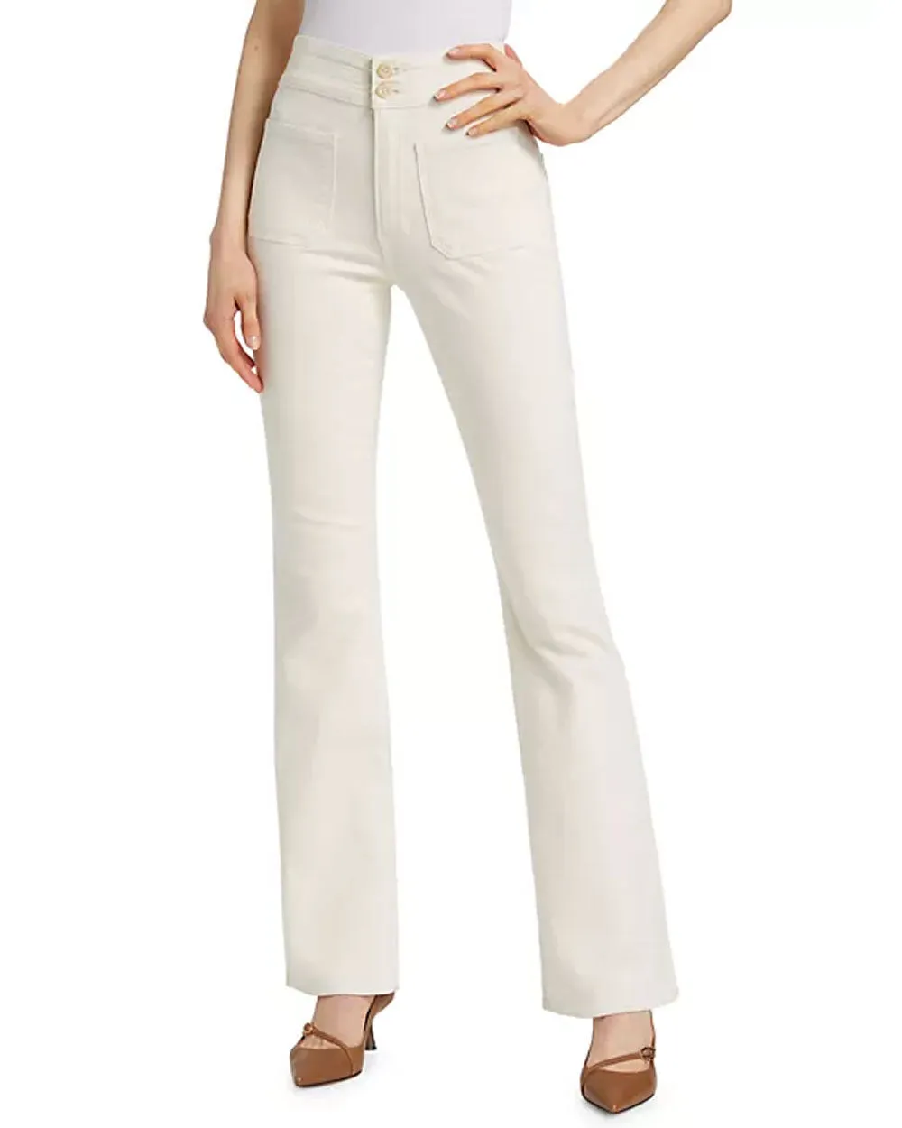 Beverly Skinny Flared Patch Pocket Jeans in Ecru