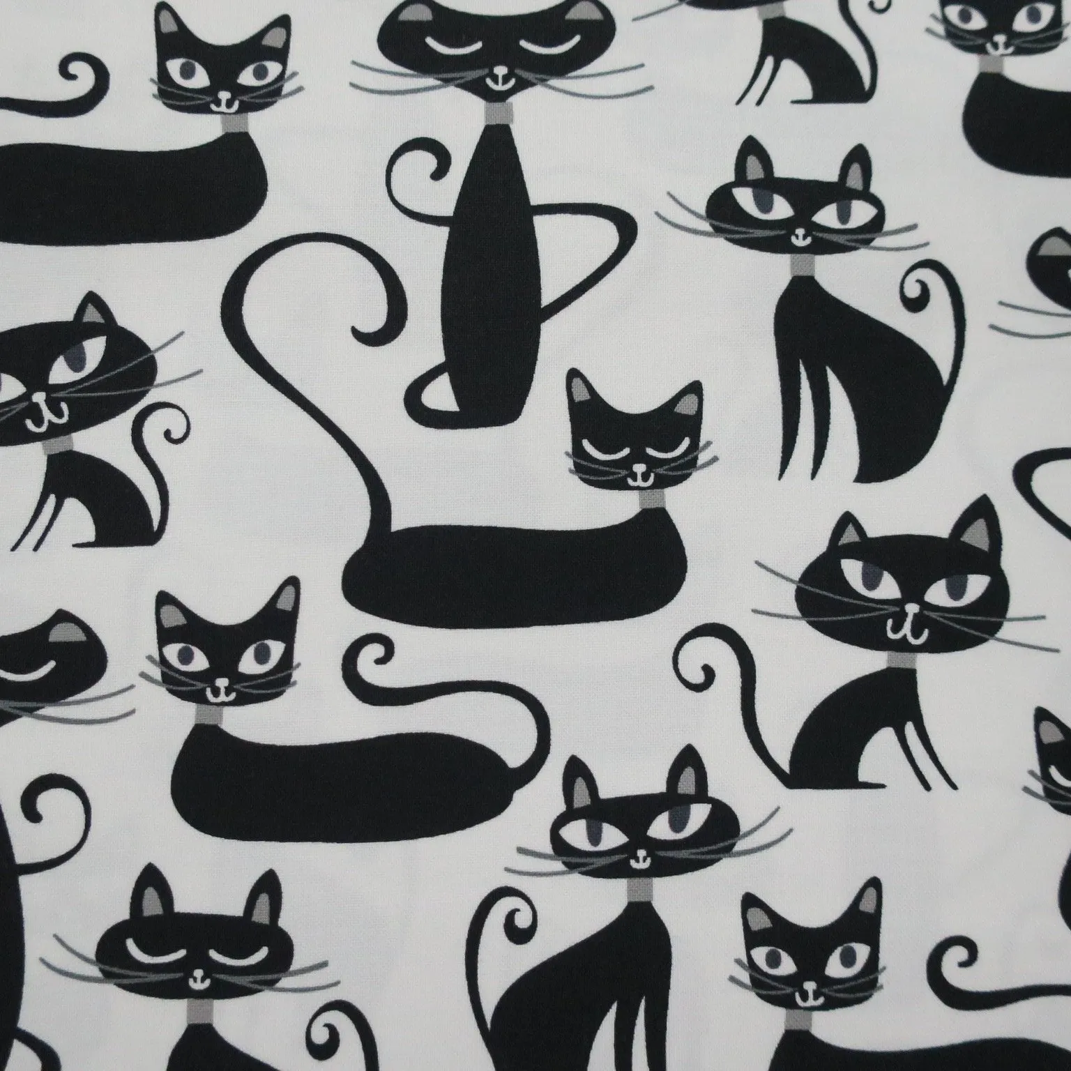 Black and White Whiskers and Tails Printed Cotton