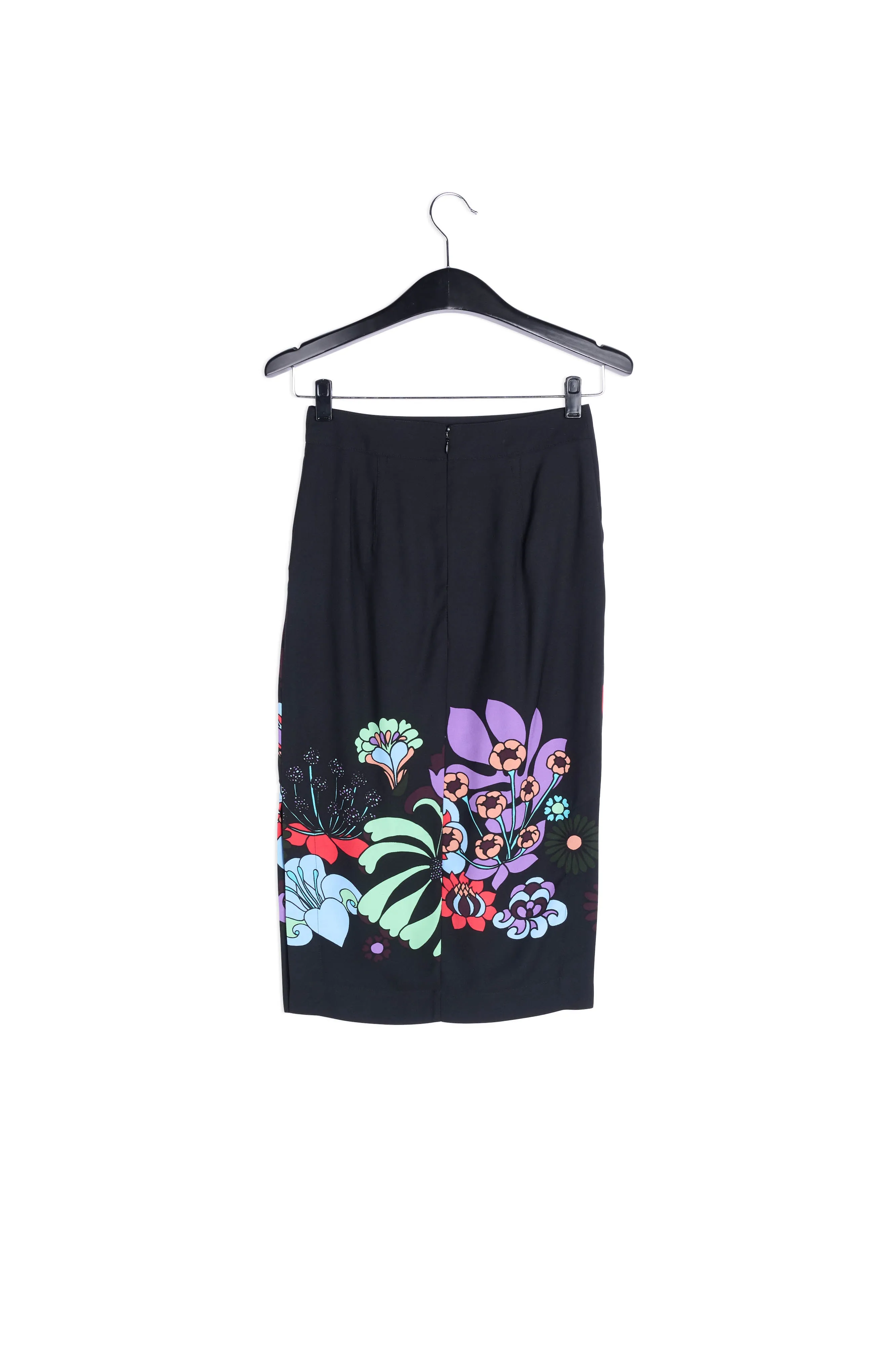 Black brush skirt with cat and flower print