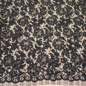 Black Floral Corded Design on Black Tulle Fashion Lace