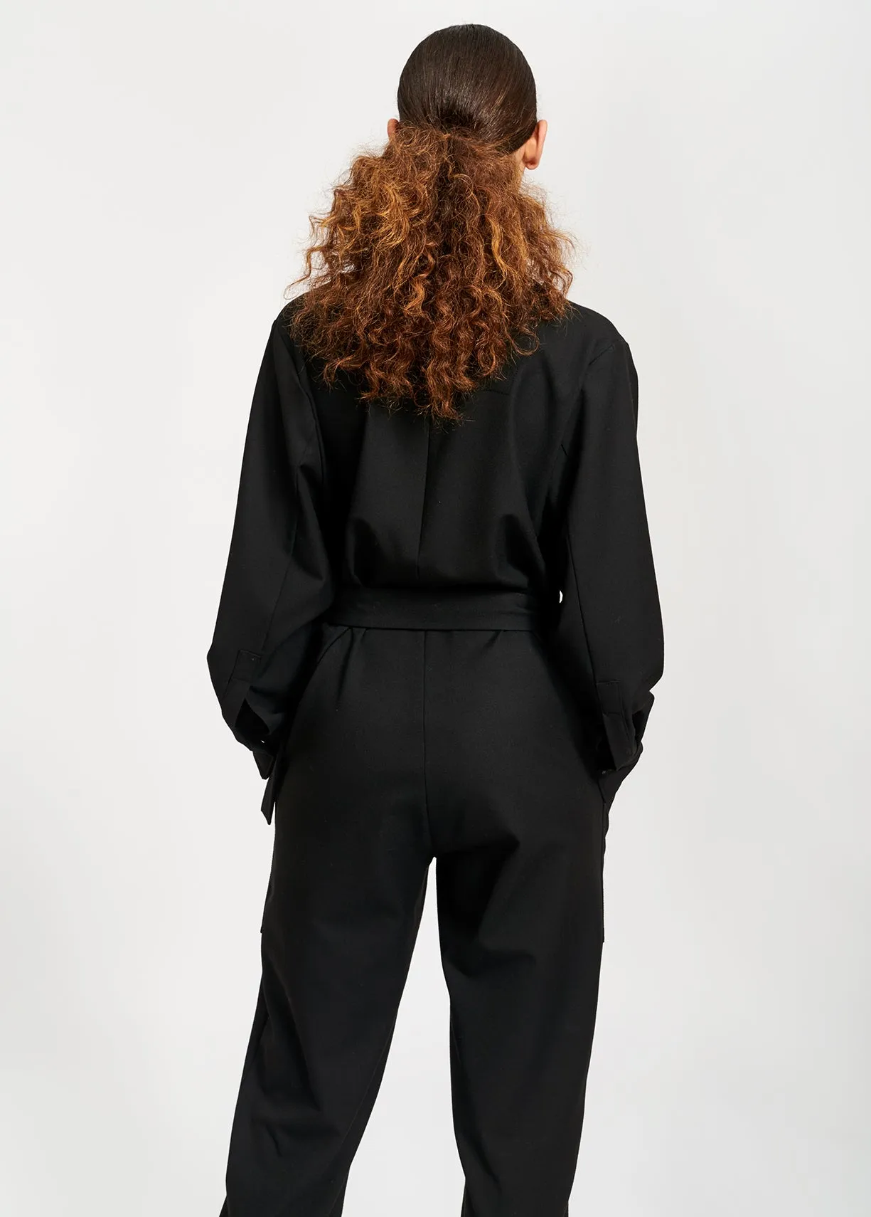 Black jumpsuit with belt