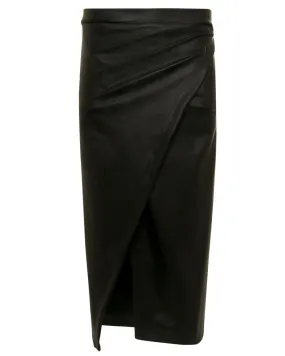 Black Matte Leather Wrap Skirt