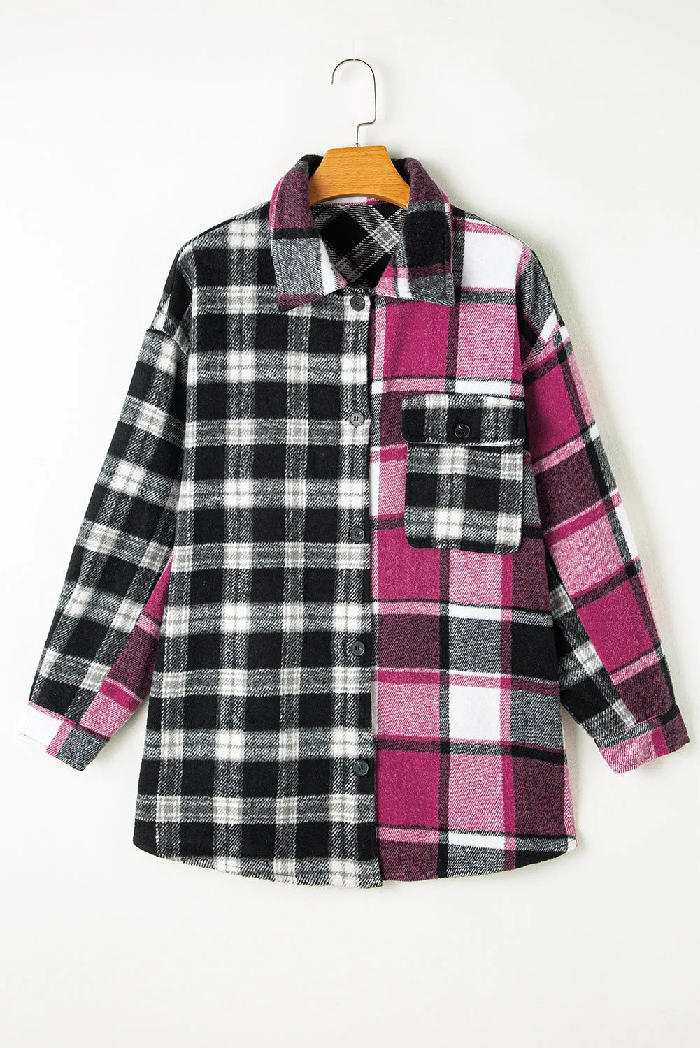 Black Plaid Colorblock Loose Shacket