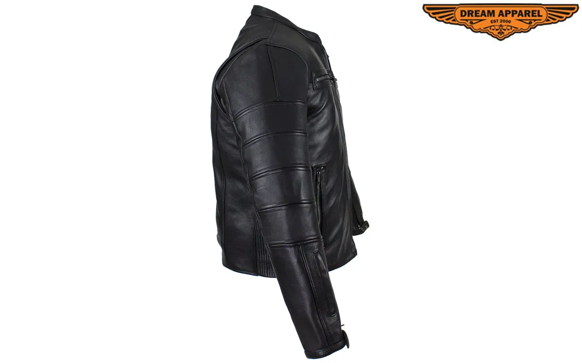 Black Pleated Leather Jacket with Concealed Carry Pockets