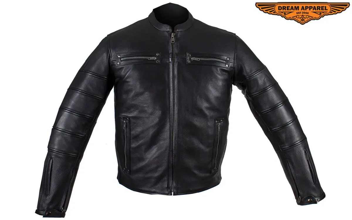 Black Pleated Leather Jacket with Concealed Carry Pockets