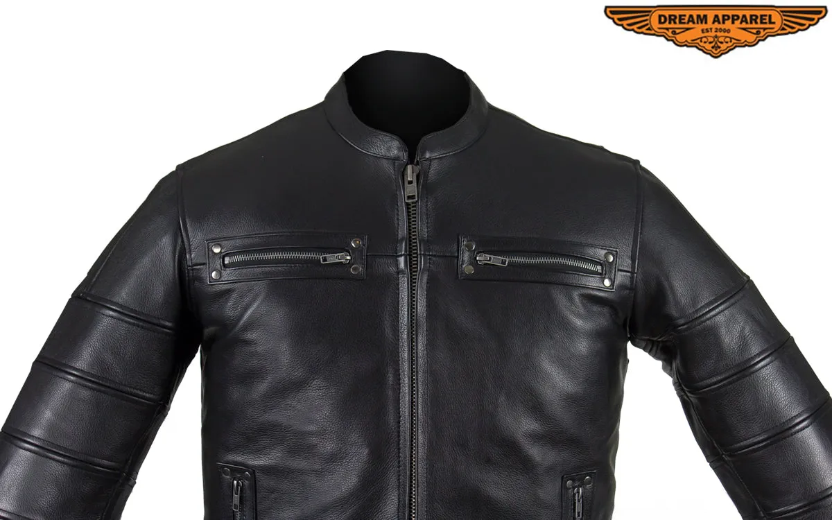 Black Pleated Leather Jacket with Concealed Carry Pockets