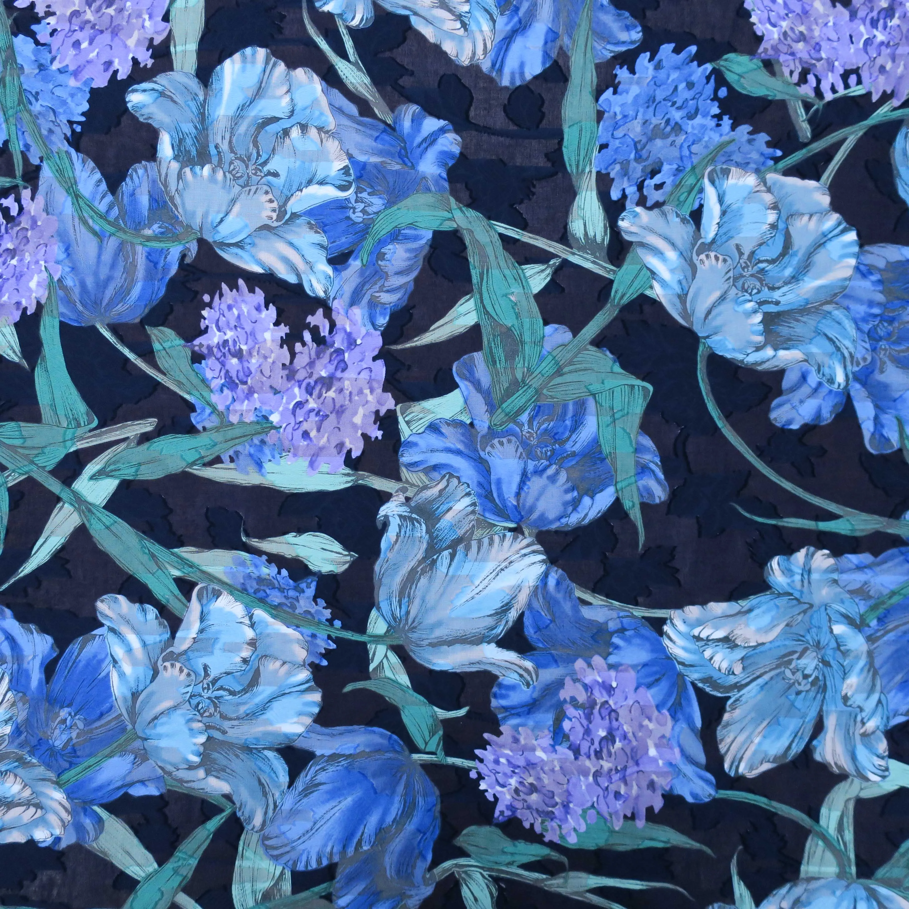 Blue Floral on Navy Cotton Fabric