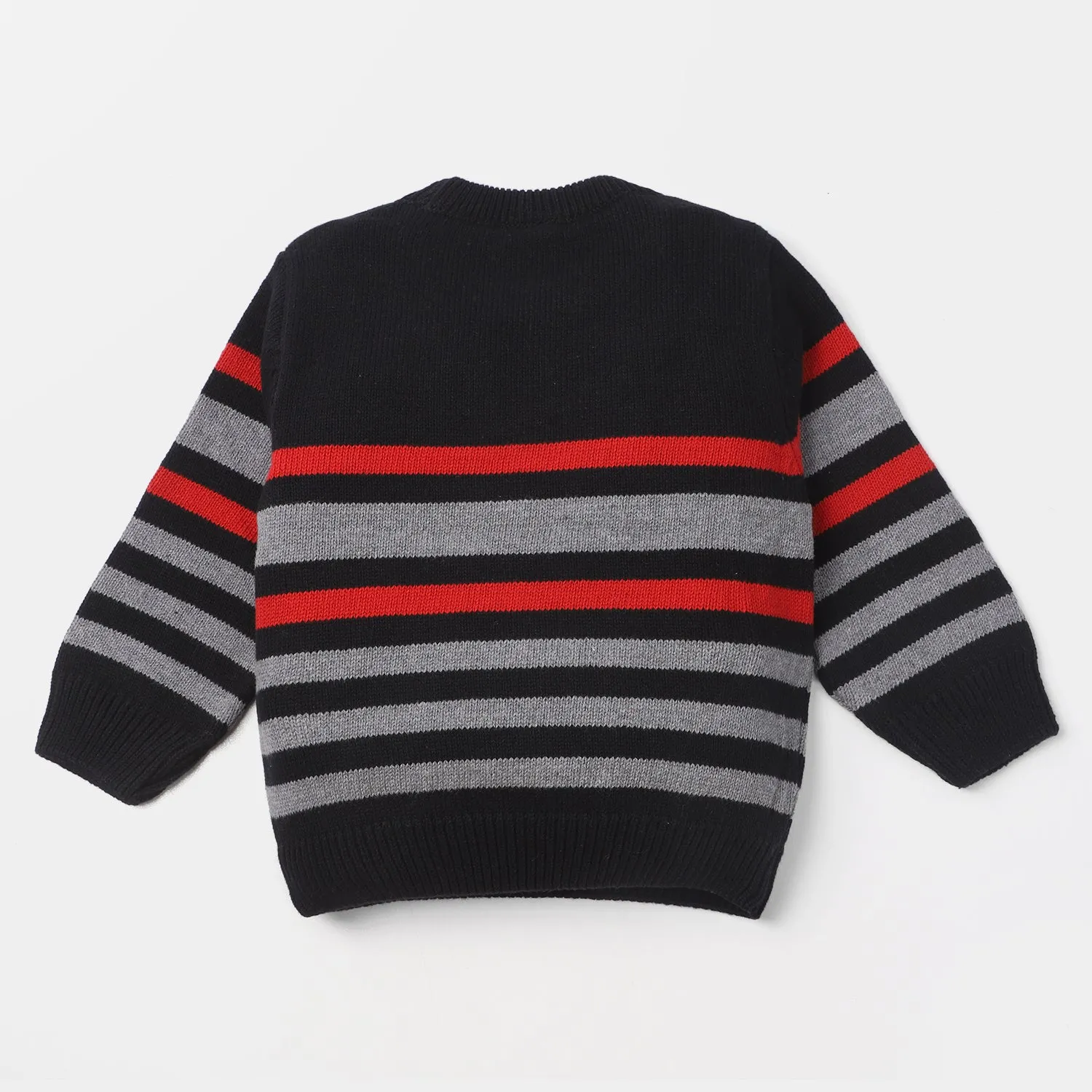 Boys Acrylic Full Sleeves Sweater Striper-Black