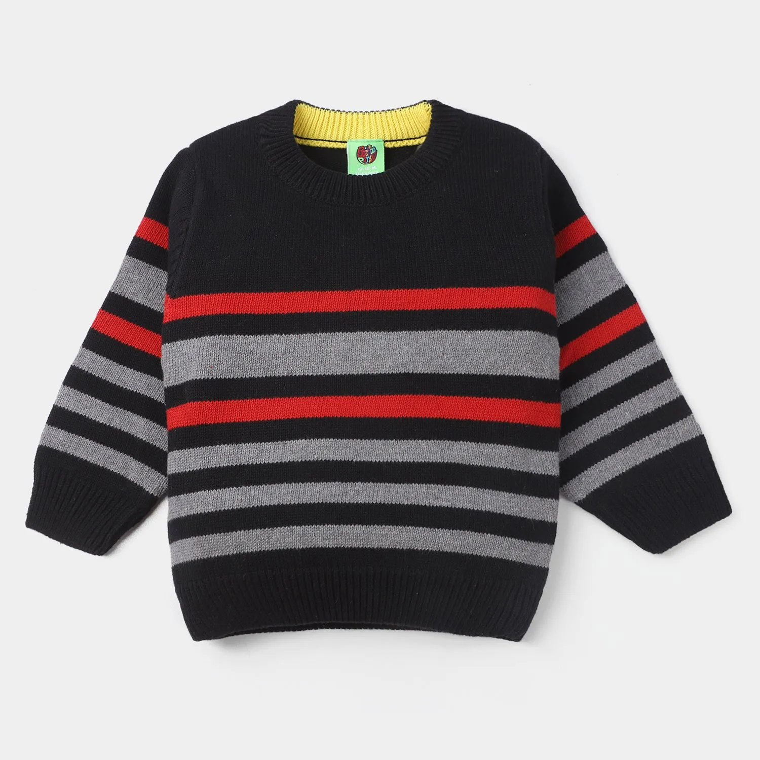 Boys Acrylic Full Sleeves Sweater Striper-Black