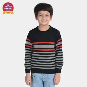 Boys Acrylic Full Sleeves Sweater Striper-Black