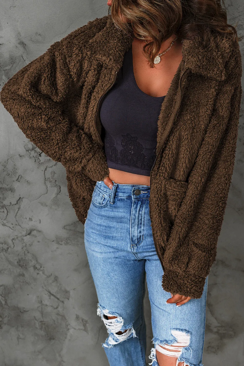 Brown Teddy Fleece Jacket