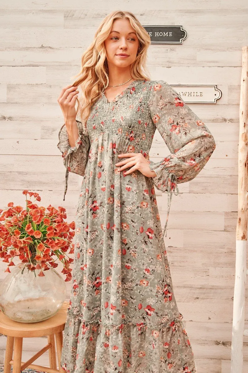 Calm mood maxi dress with smocked bodice