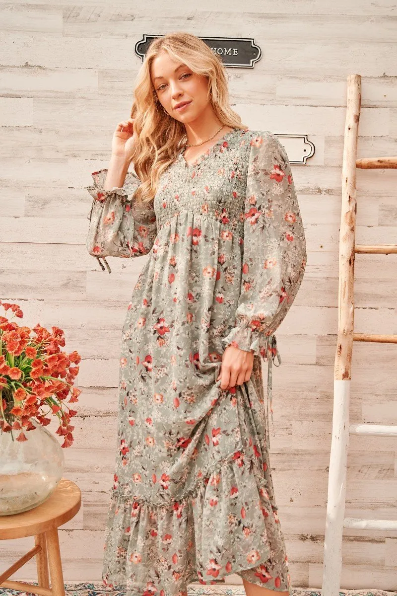 Calm mood maxi dress with smocked bodice