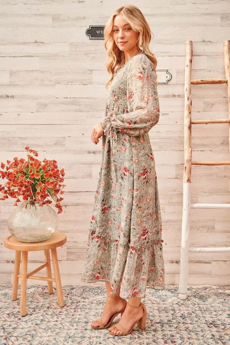 Calm mood maxi dress with smocked bodice