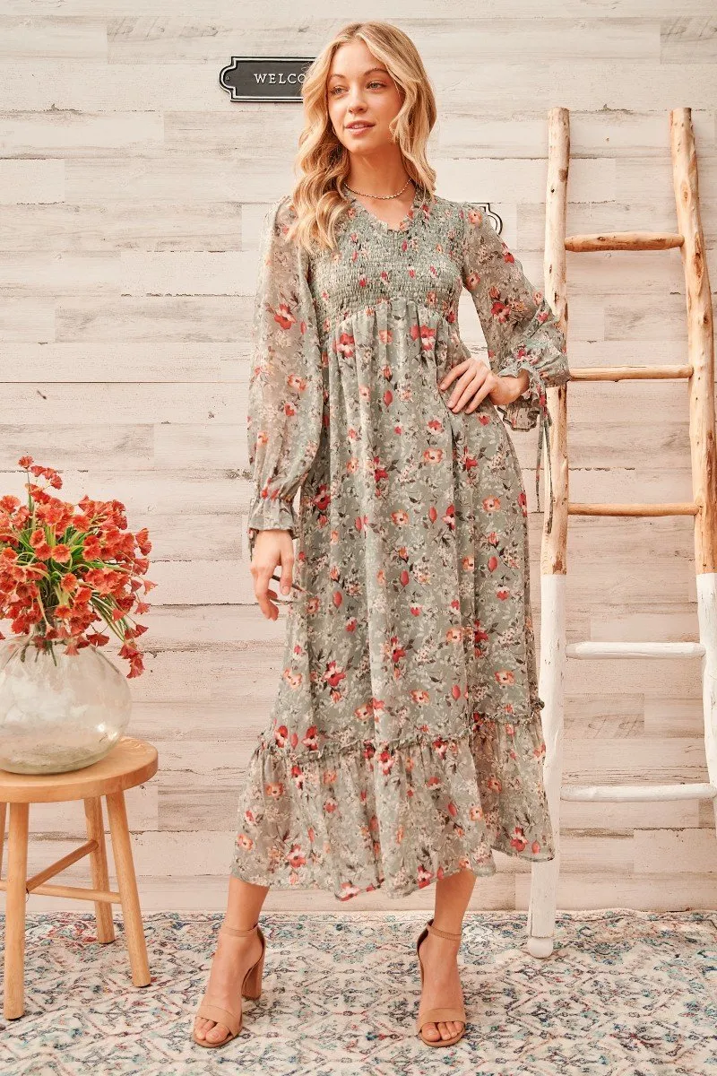 Calm mood maxi dress with smocked bodice